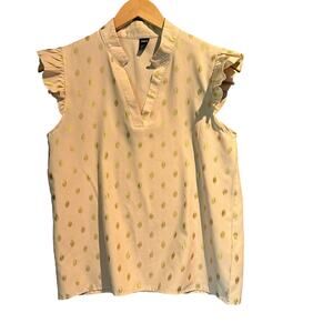 Boho sleeveless blouse Size Small V neck Cream Gold Office Capsule Wardrobe